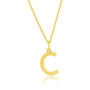 Sterling Silver, Rigid Design 'C' Initial Necklace - Gold Plated