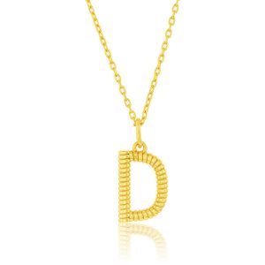 Sterling Silver, Rigid Design 'D' Initial Necklace - Gold Plated