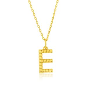 Sterling Silver, Rigid Design 'E' Initial Necklace - Gold Plated