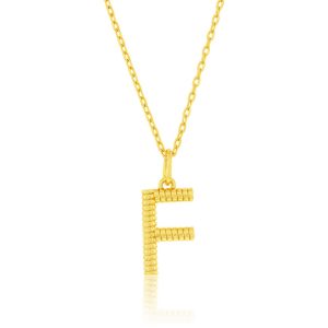 Sterling Silver, Rigid Design 'F' Initial Necklace - Gold Plated