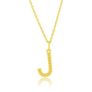 Sterling Silver, Rigid Design 'J' Initial Necklace - Gold Plated