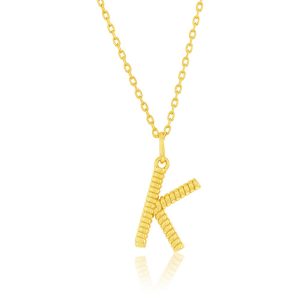 Sterling Silver, Rigid Design 'K' Initial Necklace - Gold Plated