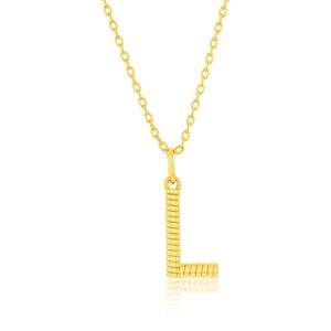 Sterling Silver, Rigid Design 'L' Initial Necklace - Gold Plated