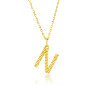 Sterling Silver, Rigid Design 'N' Initial Necklace - Gold Plated