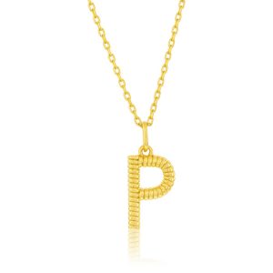 Sterling Silver, Rigid Design 'P' Initial Necklace - Gold Plated