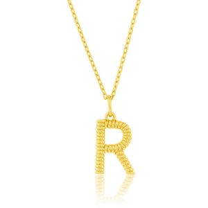 Sterling Silver, Rigid Design 'R' Initial Necklace - Gold Plated