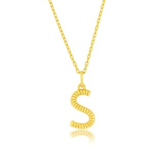 Sterling Silver, Rigid Design 'S' Initial Necklace - Gold Plated