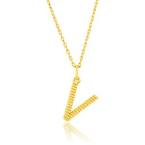 Sterling Silver, Rigid Design 'V' Initial Necklace - Gold Plated