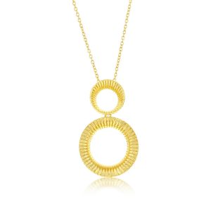 Sterling Silver Lined Double Round Necklace - Gold Plated