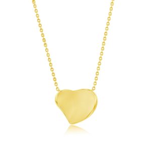 Sterling Silver, Polished Heart Necklace - Gold Plated