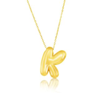 Sterling Silver, Bubble 'K' Initial Necklace - Gold Plated