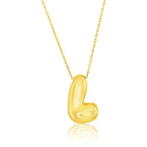 Sterling Silver, Bubble 'L' Initial Necklace - Gold Plated