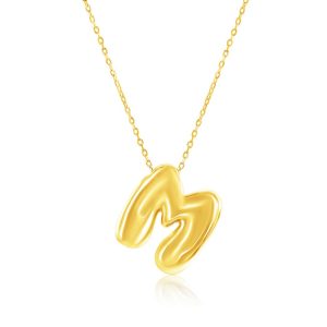 Sterling Silver, Bubble 'M' Initial Necklace - Gold Plated