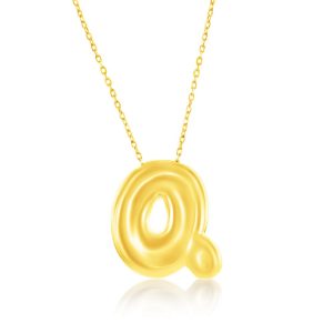 Sterling Silver, Bubble 'Q' Initial Necklace - Gold Plated