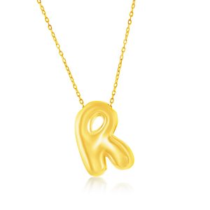 Sterling Silver, Bubble 'R' Initial Necklace - Gold Plated