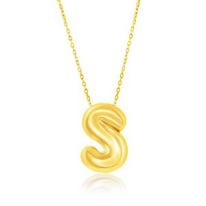 Sterling Silver, Bubble 'S' Initial Necklace - Gold Plated