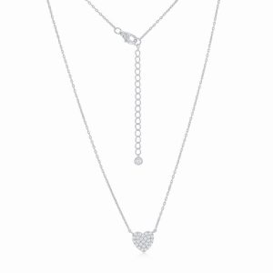 Sterling Silver, Micro Pave Heart CZ Necklace