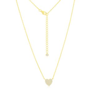 Sterling Silver, Micro Pave Heart CZ Necklace - Gold Plated