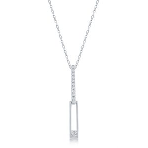 Sterling Silver Asymmetric Paperclip CZ Necklace