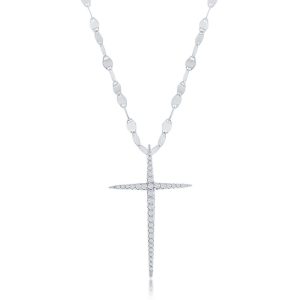 Sterling Silver, CZ Cross Mirror Chain Necklace