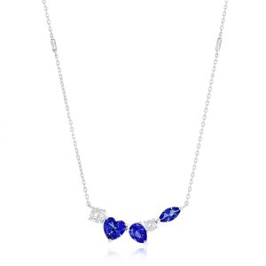 Sterling Silver Multi-Shaped CZ Bar Necklace - Sapphire