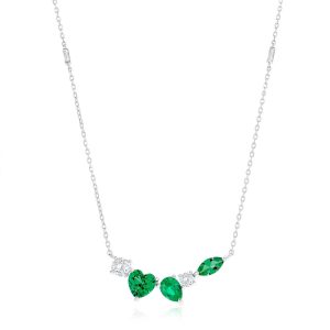 Sterling Silver Multi-Shaped CZ Bar Necklace - Emerald