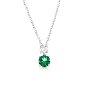 Sterling Silver, Double Round CZ Necklace - Emerald CZ