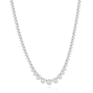 Sterling Silver, Round CZ, 3 Prong Tennis Graduating Necklace