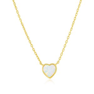 Sterling Silver, MOP Heart Necklace - Gold Plated