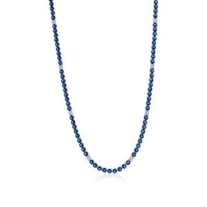 Sterling Silver 3.5mm Round CZ Tennis Necklace - Sapphire Spinel