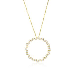 Sterling Silver, Open Circle CZ Necklace - Gold Plated