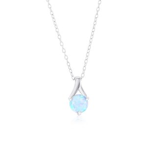 Sterling Silver 6mm Round White Opal Necklace
