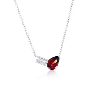 Sterling Silver Pearshaped Garnet & Emerald-Cut White Topaz Necklace