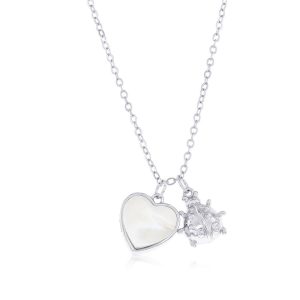 Sterling Silver MOP Heart & Ladybug CZ Necklace