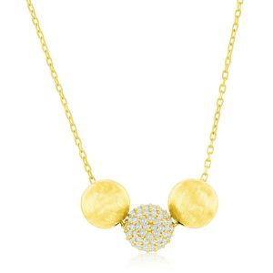 Sterling Silver Triple Bead, Matte & CZ Necklace - Gold Plated