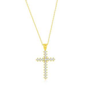 Sterling Silver, CZ Cross Necklace - Gold Plated