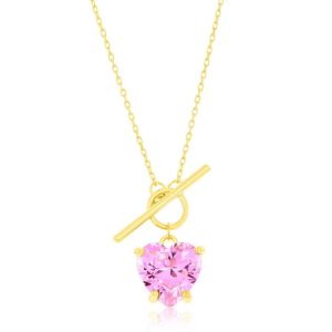 Sterling Silver Pink Heart Toggle Necklace - Gold Plated