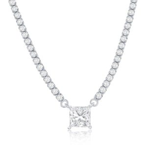 Sterling Silver, Square CZ, Tennis Necklace