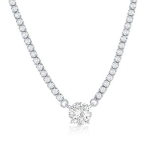Sterling Silver, Round CZ, Tennis Necklace