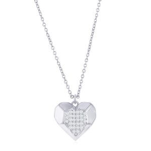 Sterling Silver Center Pave CZ Heart Necklace