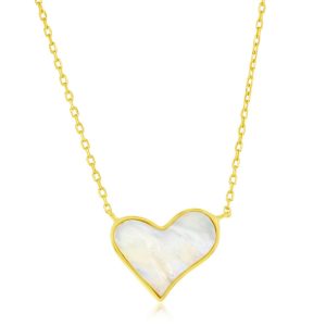 Sterling Silver, MOP Heart Necklace - Gold Plated