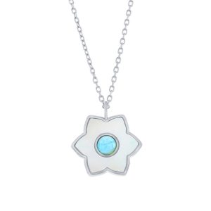 Sterling Silver, Larimar & MOP Flower Necklace