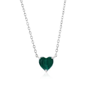 Sterling Silver, Heart Necklace - Malachite