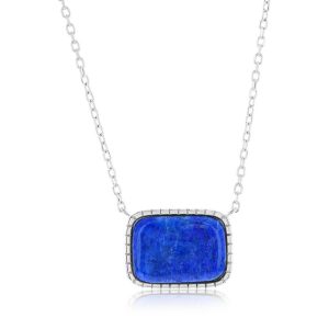 Sterling Silver, Rectangle Designed Necklace - Lapis