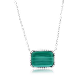 Sterling Silver, Rectangle Designed Necklace - Malachite