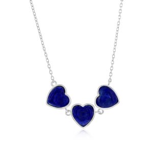Sterling Silver, Triple Heart Necklace - Lapis