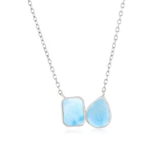 Sterling Silver, Rectangle & Pearshaped Larimar Necklace