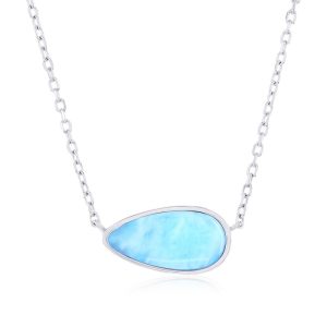 Sterling Silver, Sideways Pearshaped Larimar Necklace