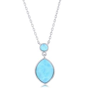 Sterling Silver, Round & Marquise Larimar Necklace