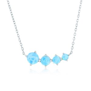 Sterling Silver, Graduating Round Larimar, Bar Necklace